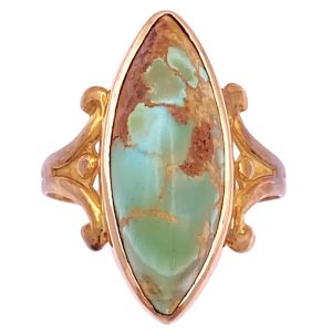 Victorian Navette Turquoise Ring 10K Gold
