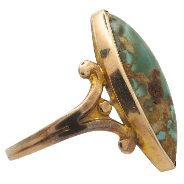 Victorian Navette Turquoise Ring 10K Gold side