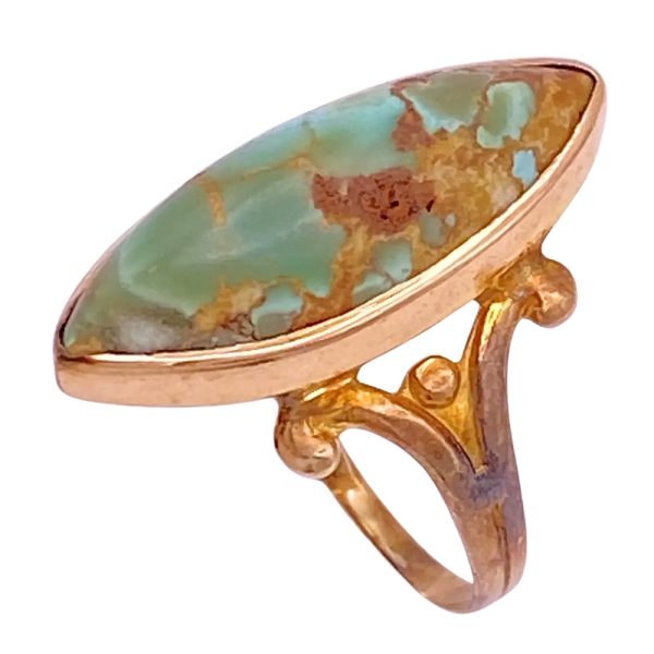 Victorian Navette Turquoise Ring 10K Gold side