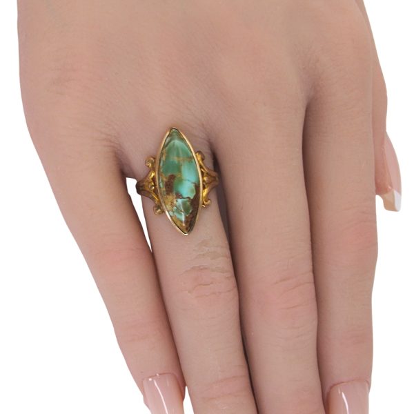 Victorian Navette Turquoise Ring 10K Gold worn