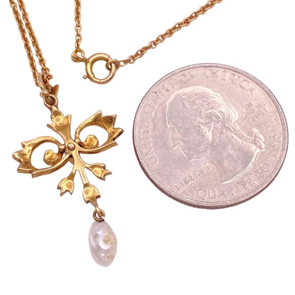 Victorian Pearl Lavaliere Necklace 14K Gold back