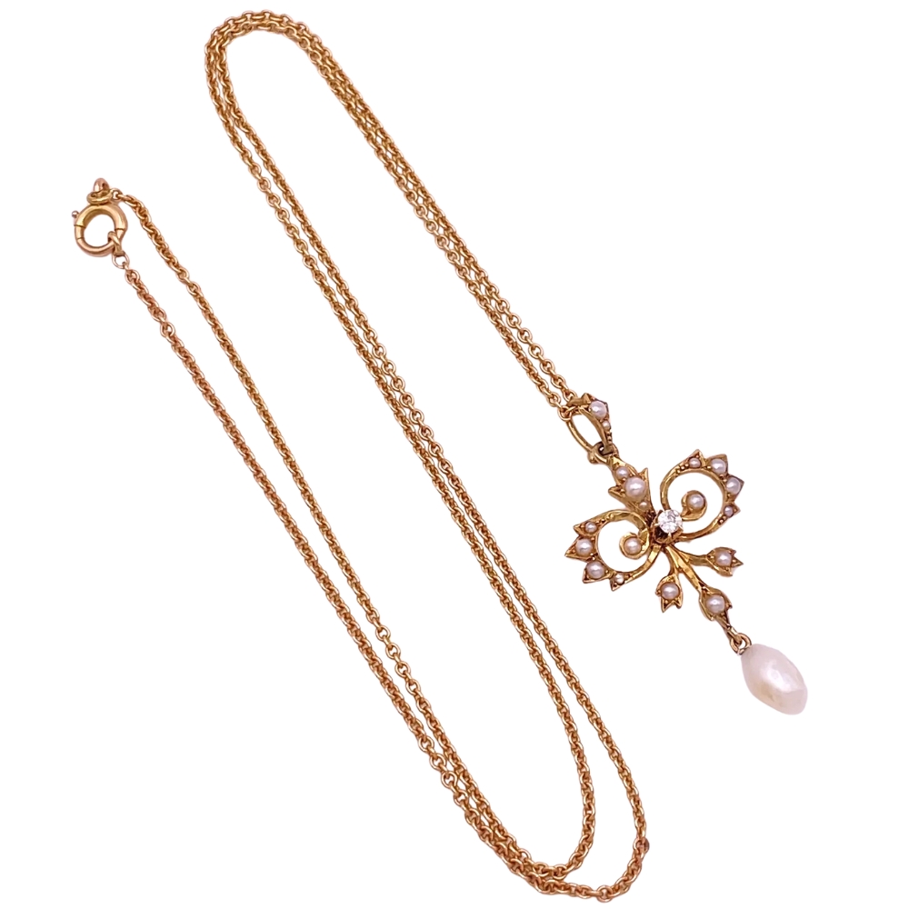 Victorian Pearl Lavaliere Necklace 14K Gold