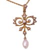 Victorian Pearl Lavaliere Necklace 14K Gold pendant