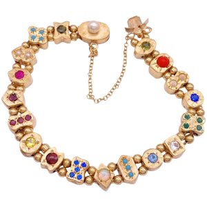 Victorian Revival Jeweled Slide Bracelet 14K Gold