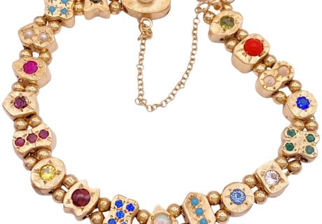 Victorian Revival Jeweled Slide Bracelet 14K Gold