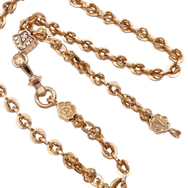 Victorian Watch Chain Necklace 10K Gold charms