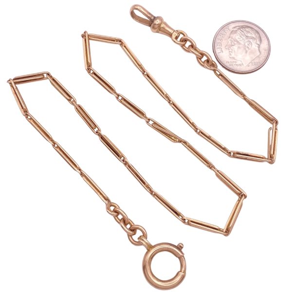 Victorian Watch Chain Necklace 12K Rose Gold 15 Length size
