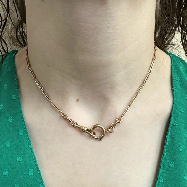 Victorian Watch Chain Necklace 12K Rose Gold 15 Length worn