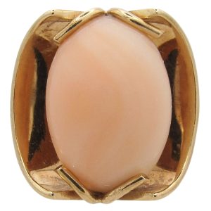Vintage Angel Skin Coral Cabochon Ring 14K Gold