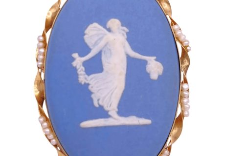 Wedgwood Blue Cameo Pendant Brooch 14K Gold