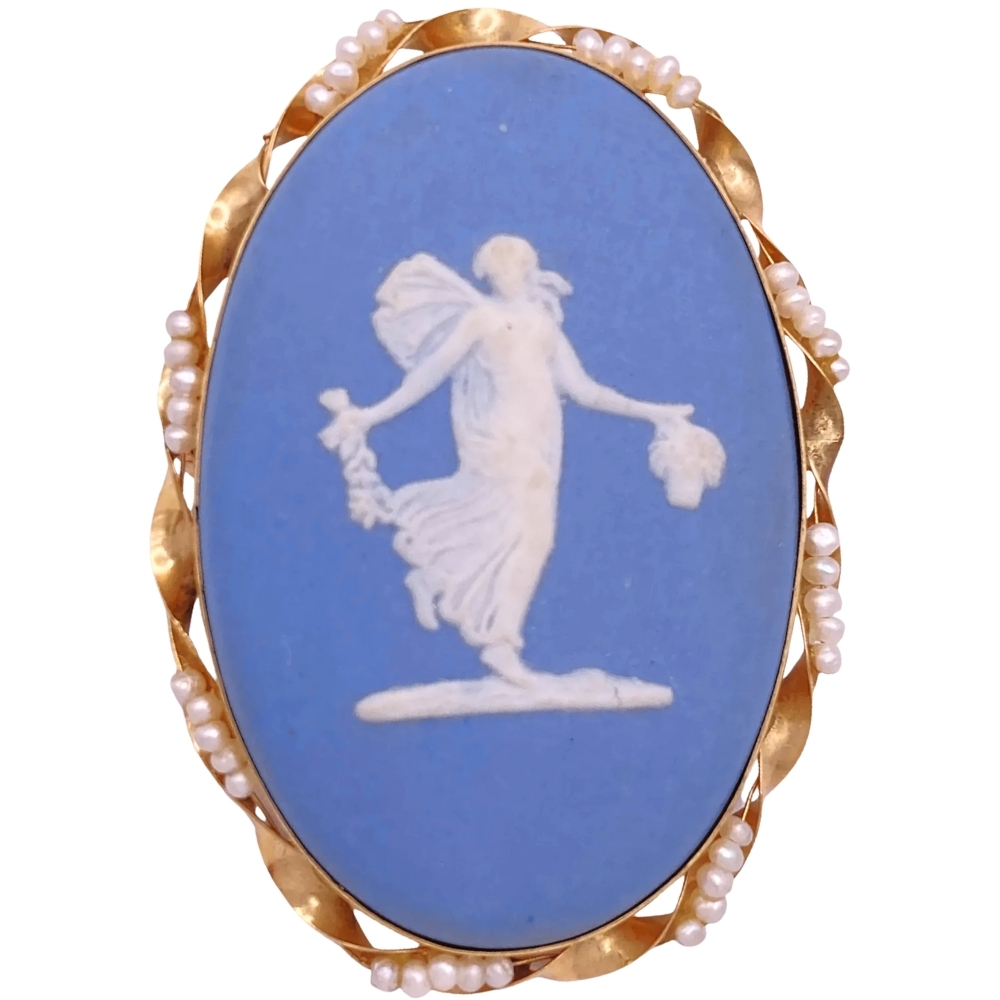 Wedgwood Blue Cameo Pendant / Brooch 14K Gold