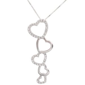 0.46ctw White Sapphire Graduated Heart Necklace 14K Gold