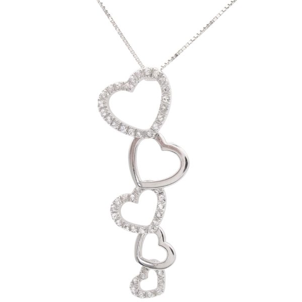 0.46ctw White Sapphire Graduated Heart Necklace 14K Gold