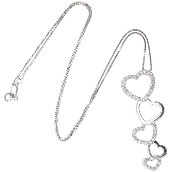 0.46ctw White Sapphire Graduated Heart Necklace 14K Gold full