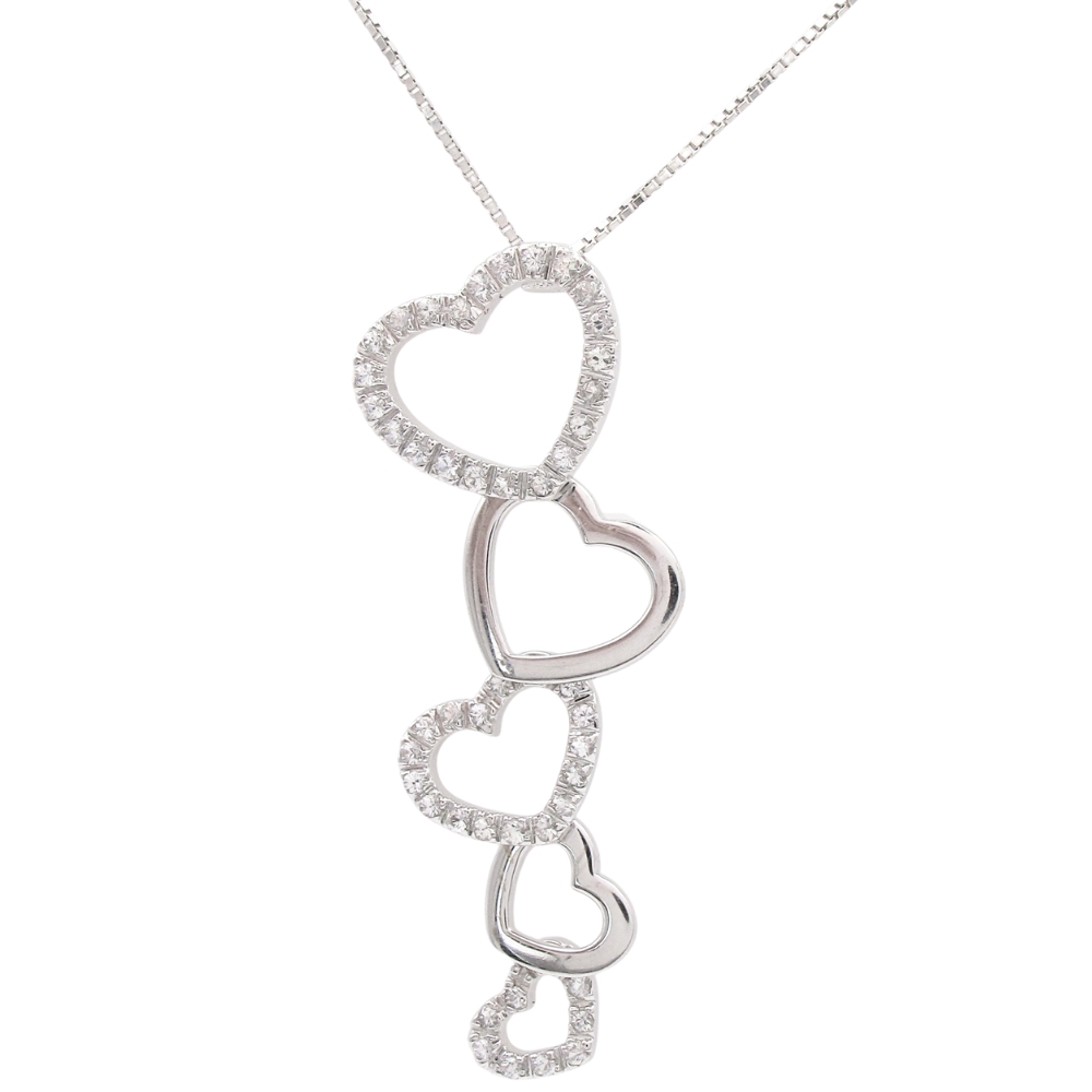 0.46ctw White Sapphire Graduated Heart Necklace 14K Gold
