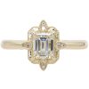0.64ctw Emerald Cut Diamond Compass Engagement Ring 14K Yellow Gold Front