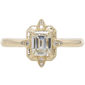 0.64ctw Emerald Cut Diamond Compass Engagement Ring 14K Yellow Gold Front