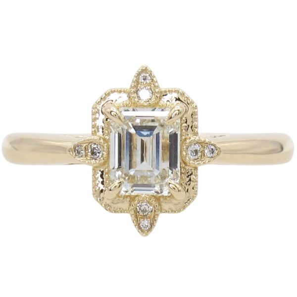 0.64ctw Emerald Cut Diamond Compass Engagement Ring 14K Yellow Gold Front
