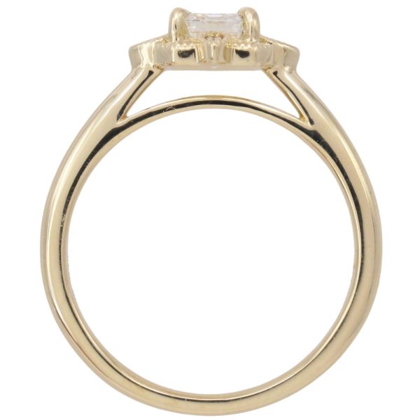 0.64ctw Emerald Cut Diamond Compass Engagement Ring 14K Yellow Gold Profile