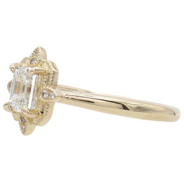 0.64ctw Emerald Cut Diamond Compass Engagement Ring 14K Yellow Gold Side