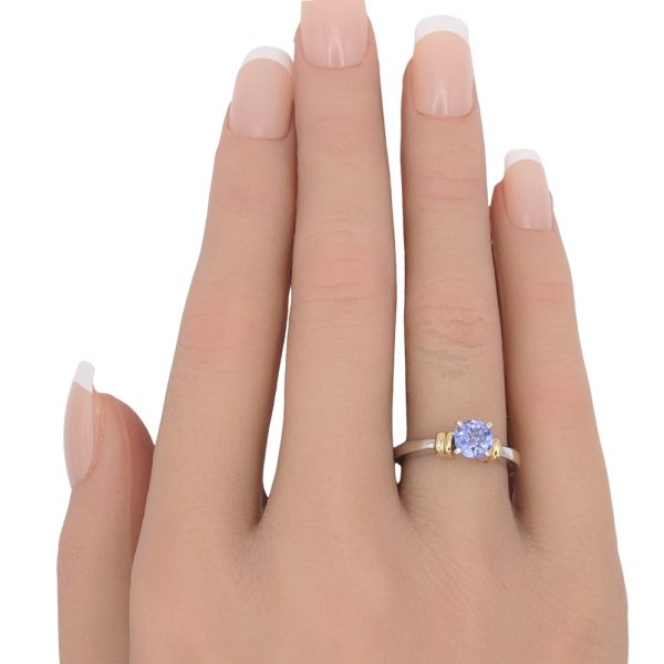 0.66ct Tanzanite Solitaire Ring 14K Two-Tone Gold worn