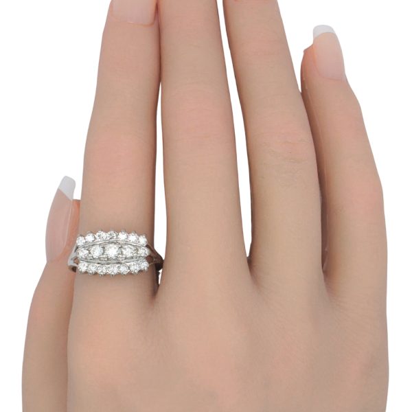 0.78ctw Diamond Three-Row Band Ring 14K White Gold worn