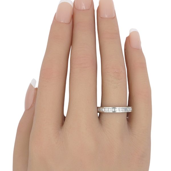 0.80ctw Baguette Diamond Eternity Band Ring 18K White Gold worn