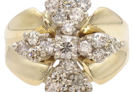 0.84ctw Champagne Diamond Cross Ring 14K Gold