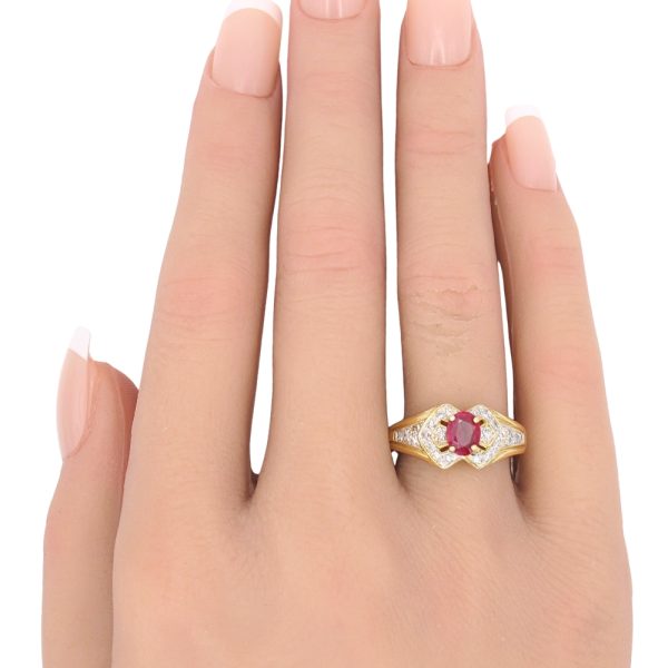 0.89ctw Natural Ruby Ring 14K Two-Tone Gold worn