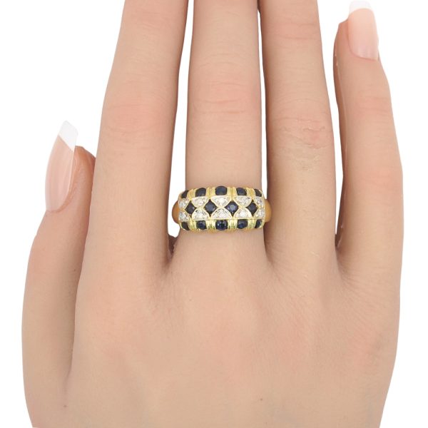 0.99ctw Natural Sapphire Wide Band Ring 14K Gold worn