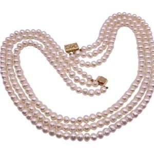 Triple Row Cultured Pearl Strand Necklace 14K
