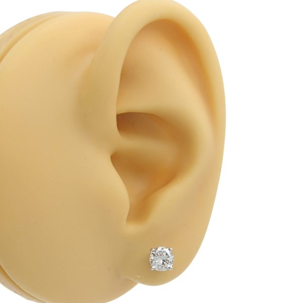 1 carat Round Diamond Solitaire Stud Earrings White Gold Worn 602211