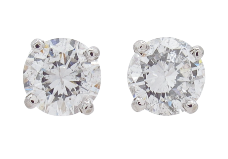 1 carat round diamond stud earrings 14k white gold
