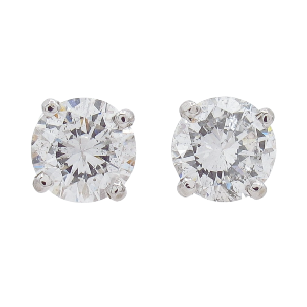 1 carat round diamond stud earrings 14k white gold