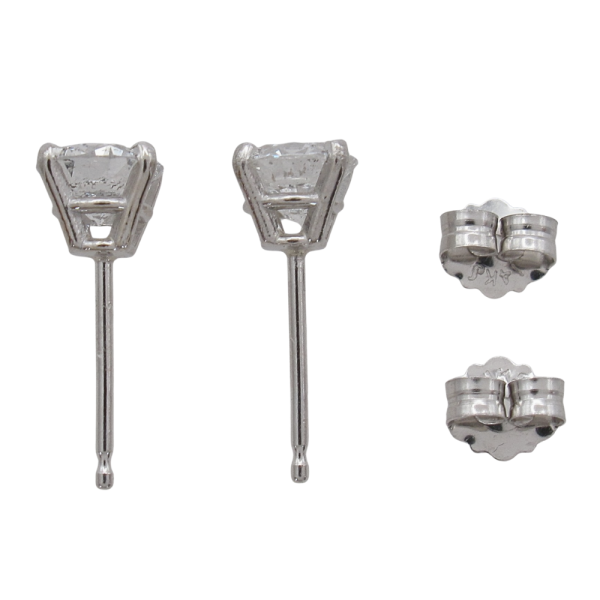 1 carat round diamond stud earrings 14k white gold profile