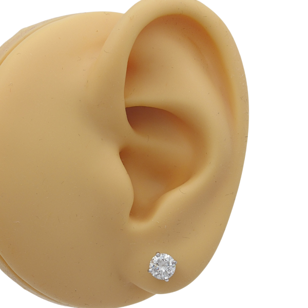 1 carat round diamond stud earrings 14k white gold worn