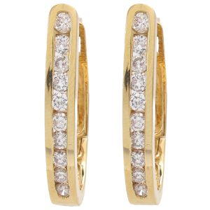 1.0ctw Diamond Oval Hoop Earrings 14K Gold front