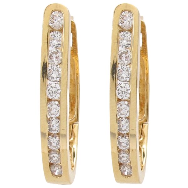 1.0ctw Diamond Oval Hoop Earrings 14K Gold front