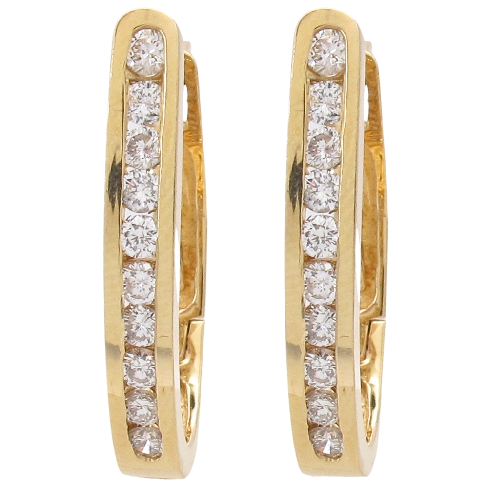 1.0ctw Diamond Oval Hoop Earrings 14K Gold