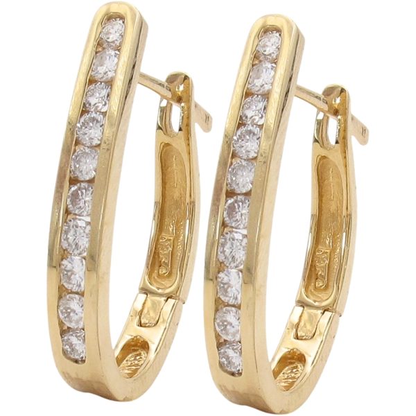 1.0ctw Diamond Oval Hoop Earrings 14K Gold side