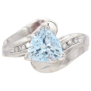 1.0ctw Trillion Cut Aquamarine Ring 14K White Gold