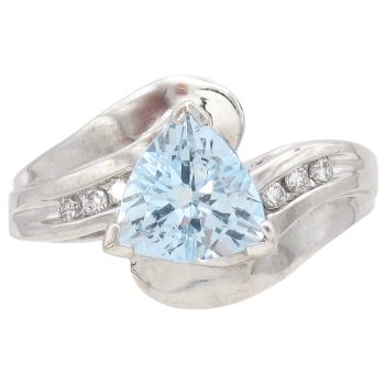 1.0ctw Trillion Cut Aquamarine Ring 14K White Gold