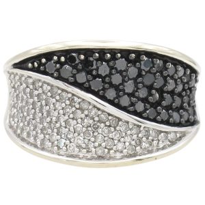 1.0ctw White & Black Diamond Wide Band Ring 14K White Gold