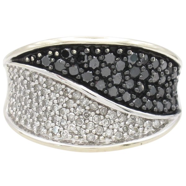 1.0ctw White & Black Diamond Wide Band Ring 14K White Gold