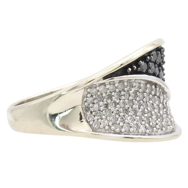 1.0ctw White & Black Diamond Wide Band Ring 14K White Gold side