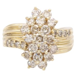 1.11ctw Champagne Diamond Waterfall Ring 14K Gold