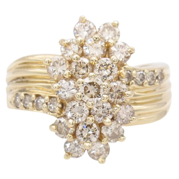 1.11ctw Champagne Diamond Waterfall Ring 14K Gold