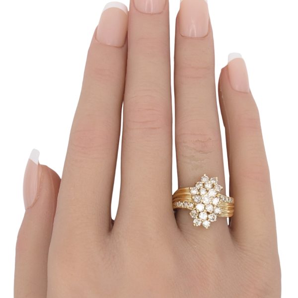 1.11ctw Champagne Diamond Waterfall Ring 14K Gold worn