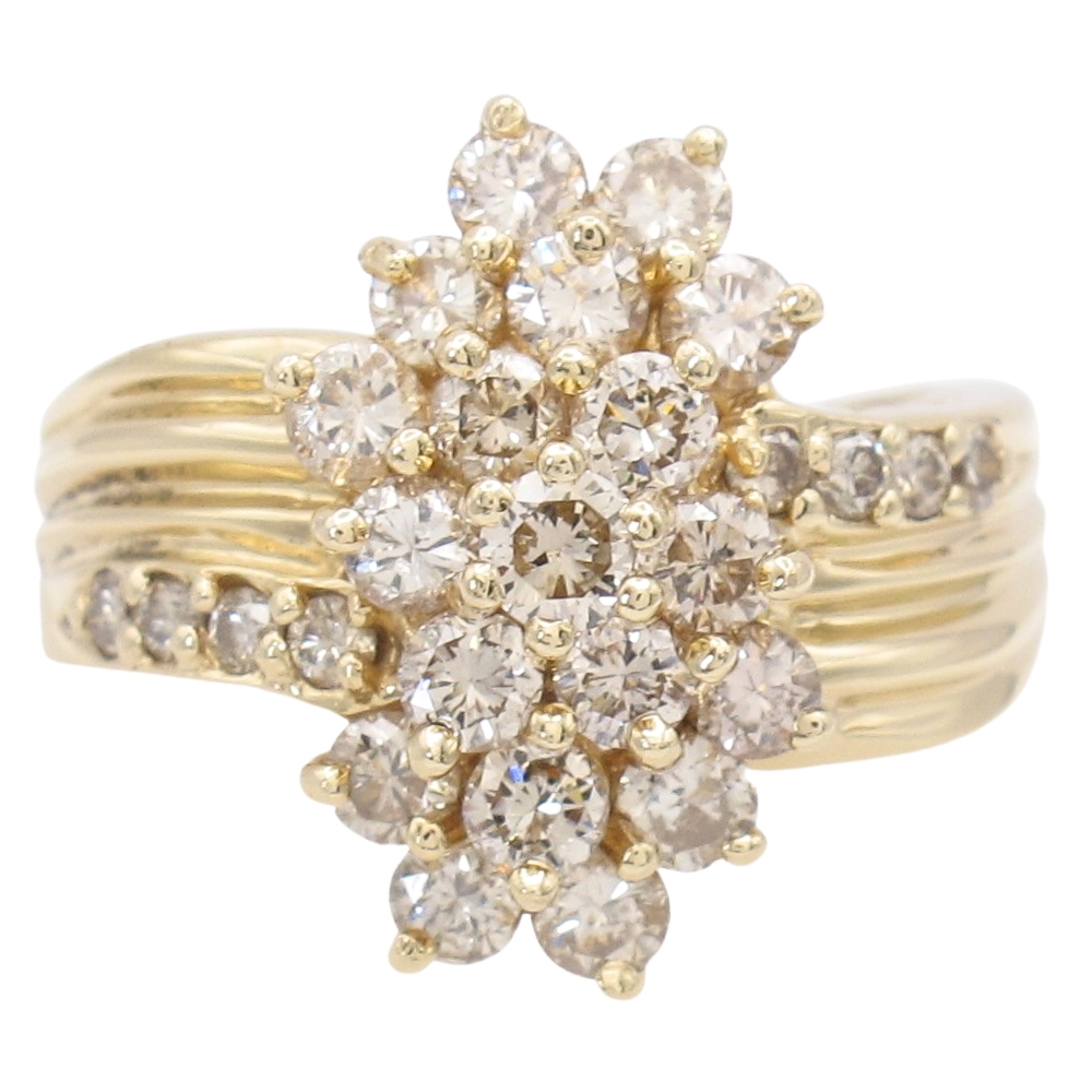 1.11ctw Champagne Diamond Waterfall Ring 14K Gold