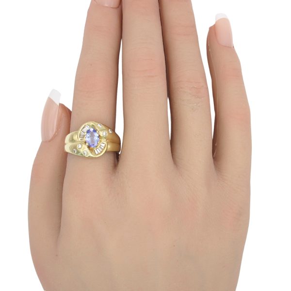 1.13ctw Oval Tanzanite Ring 14K Yellow Gold worn